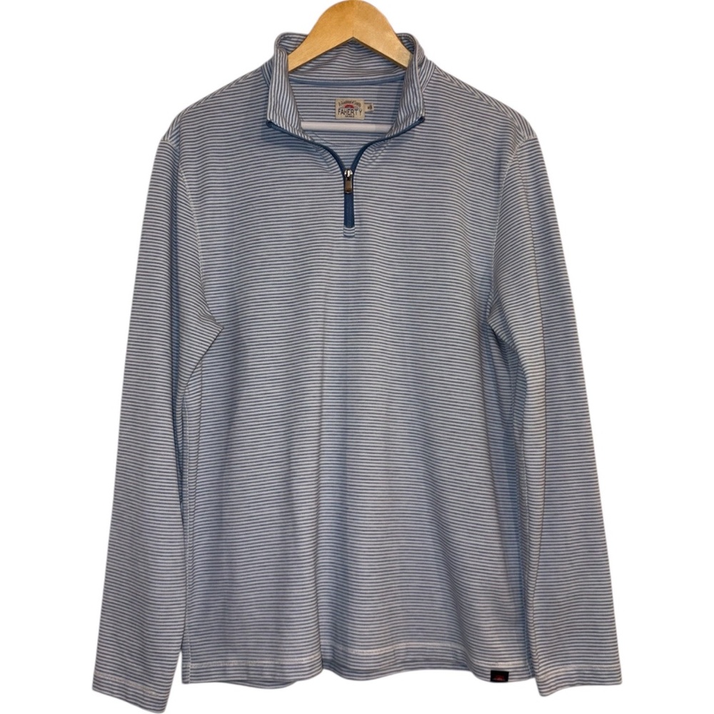 Faherty Men's Movement 1/4 Zip Madaket Stripe Pullover Size M